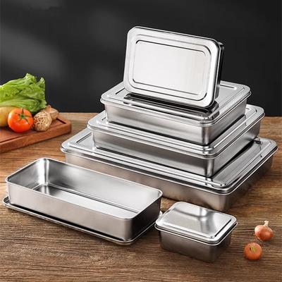 Bandejas rectangulares para servir y almacenar, bandeja de acero inoxidable para tiramisú con tapa, bandeja para hornear pasteles, plato de comida, utensilios de cocina