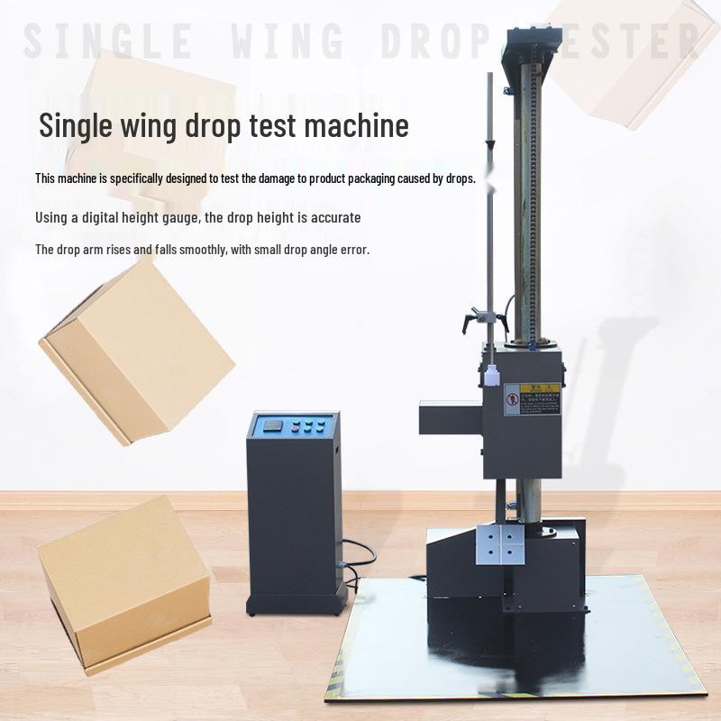 Single-Arm Double-Wing Packaging Drop Tester for Free Fall and Impact Testing On Box Edges, Corners, and Faces