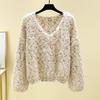 Autumn Winter Women Sweet V-neck Soft Furry Mohair Knitted Sweater Christmas Pullover Tops