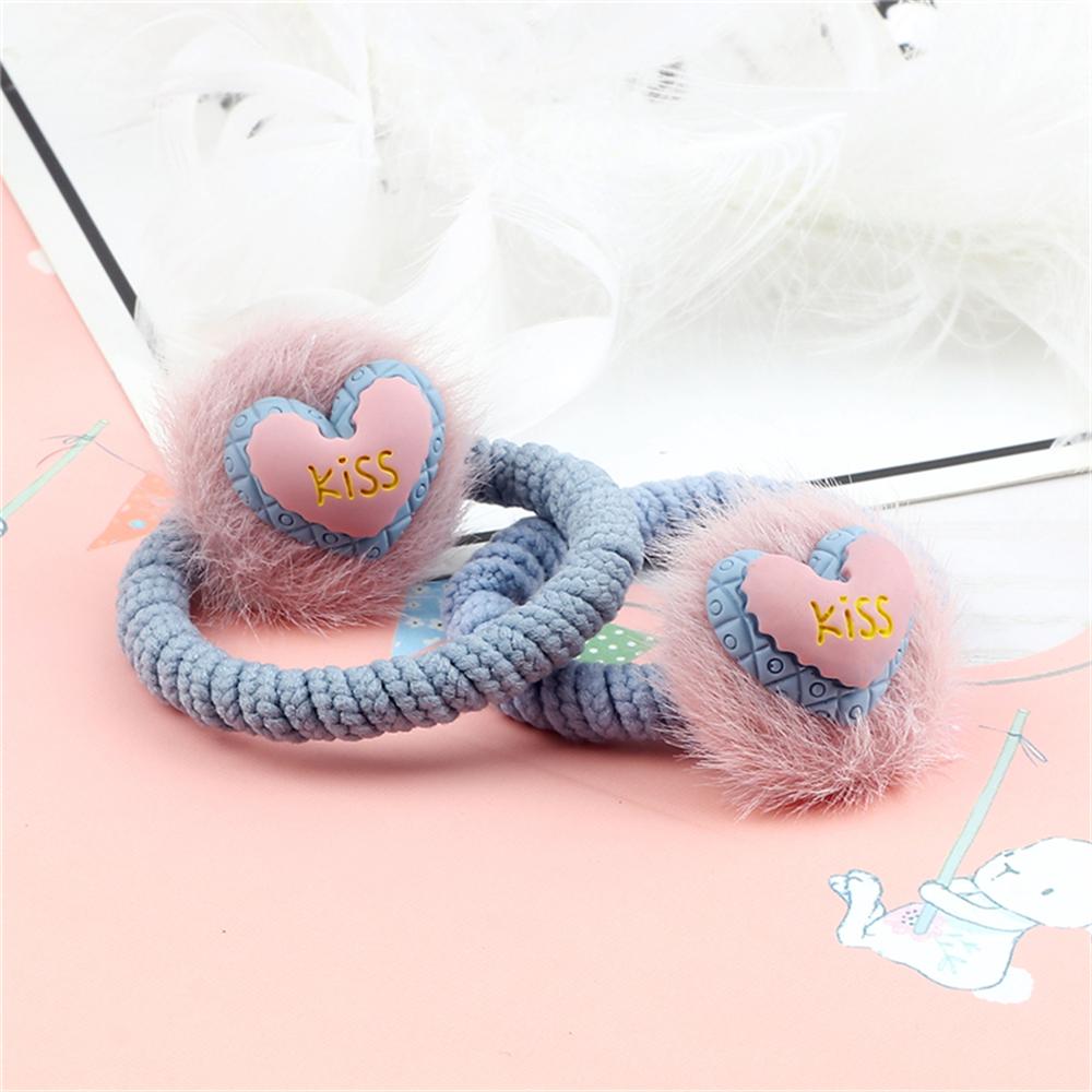 2PCS Sweet Colorful Hair Bands for Kids Girls Furry Fruits Bowknot Heart Winter Hair Ties Elastic Headband Hair Accessories Gift