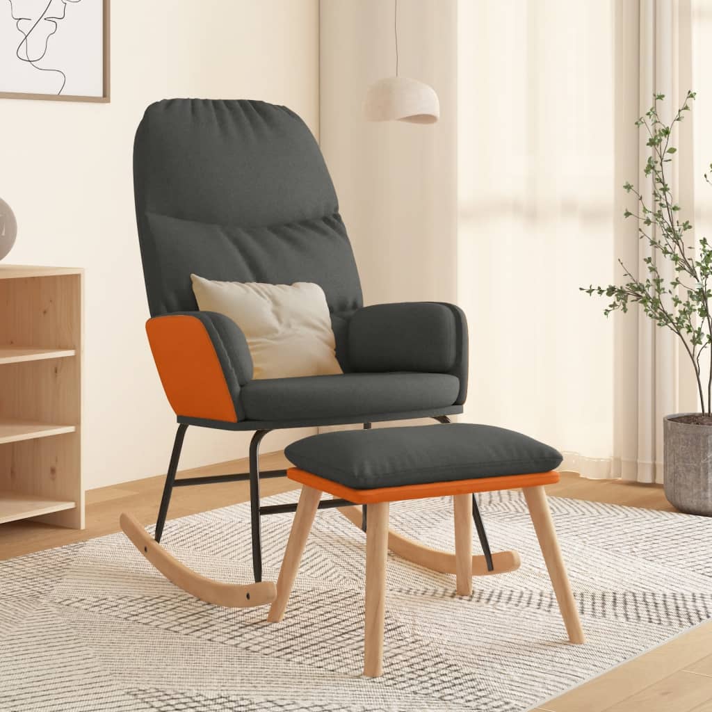 Rocking Chair with Footstool Dark Grey Fabric