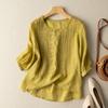 Sommer Elegante Shirts Damen O-Ausschnitt Blumenstickerei Bluse 3/4 Ärmel Arbeits-Tops Causal Lockeres Oberteil