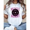 Plus Size, MUSCLE MOMMY Women's Plus Size T-Shirt - Muscle Mom Graphic Print Short Sleeve Crew Neck Top, & Casual Blouse Suitable For,