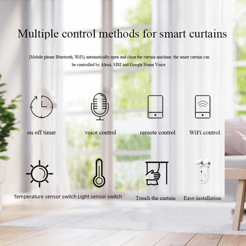 Tuya Bluetooth Trådløs Smart Gardinkontroller - Stemme- og Fjernstyrt, Ingen Kabling Nødvendig.