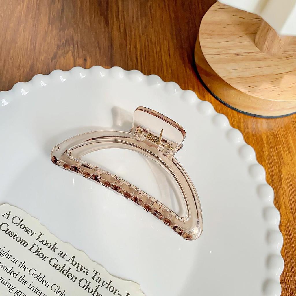 Korean Style Semi-Circular Transparent Hair Clip for Women's Updos - High-End Hollow Shark Clip