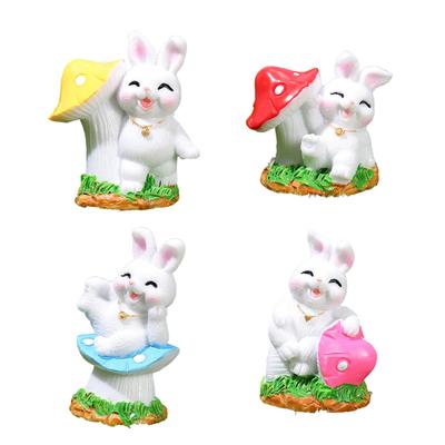 4Pcs Rabbit Figurine Resin Cute Vivid Expression Realistic Appearance Miniature Rabbit Statue Handicraft Landscape Ornament Home Decor