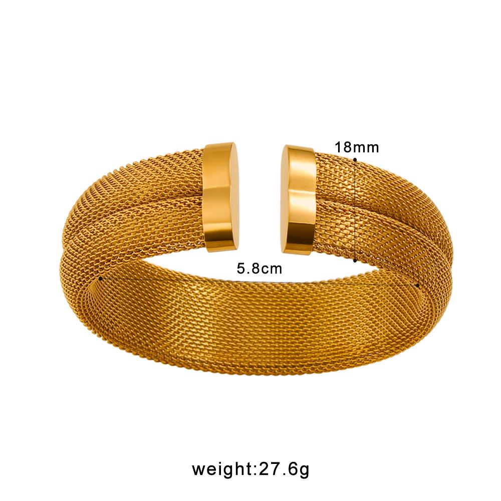 MeiShi Duo European-American Mesh Crossover Bracelet: French Retro Style, 18K Gold Plated, High-End Stainless Steel. 18K