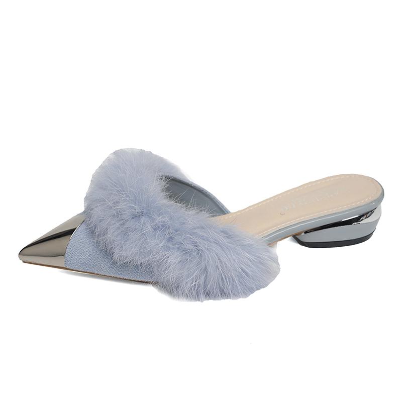 Fashion 2025 NEW High Quality Simple Fashionable Pointed Toe Block Heel Slippers Indoor Outdoor Wear Comfortable Half Slippers