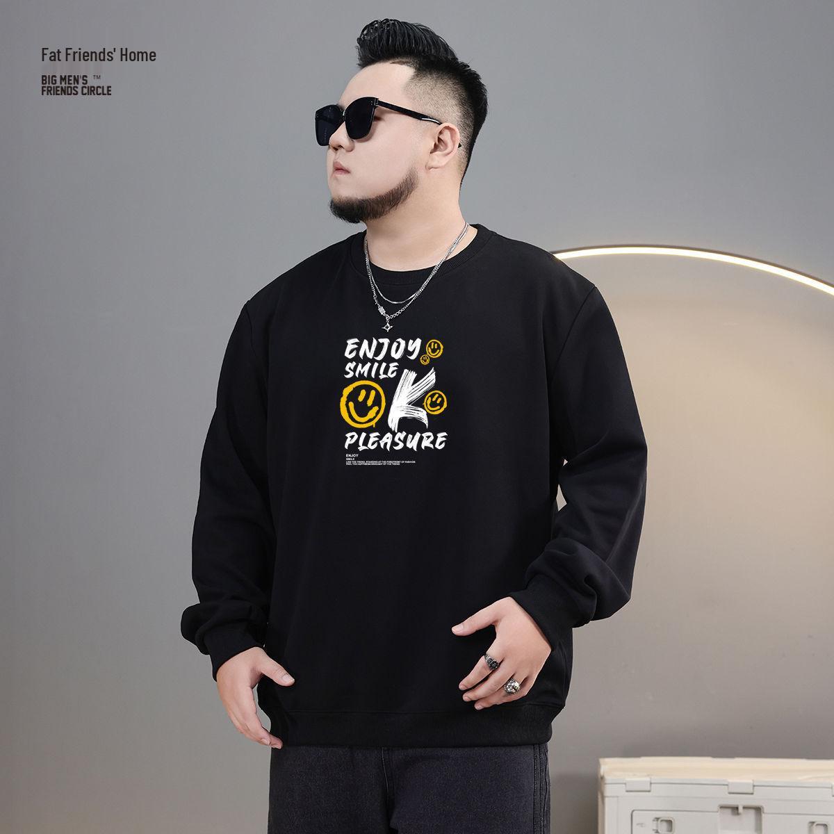 

Men s Plus Size Sweatshirt: Autumn/Winter Long Sleeve, Round Neck, Casual Loose Fit 2XL (160-180 jin)