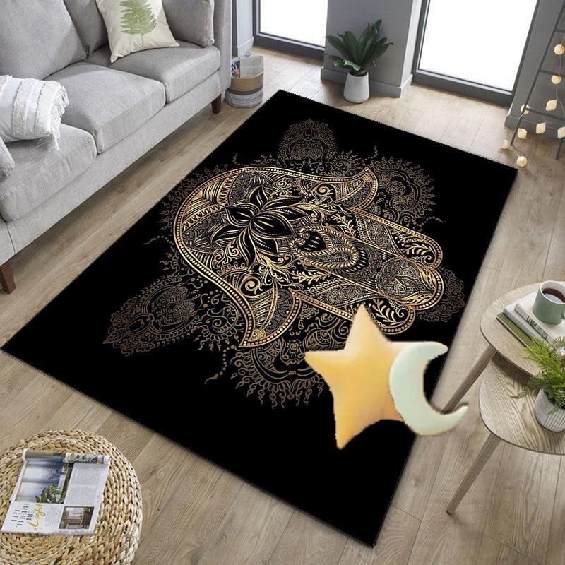 Golden Hamsa Symbol Office Rug Chair Mat, Entryway Carpet, Suitable for Front Door, Bedroom, Living Room, Desk, Holiday Gift