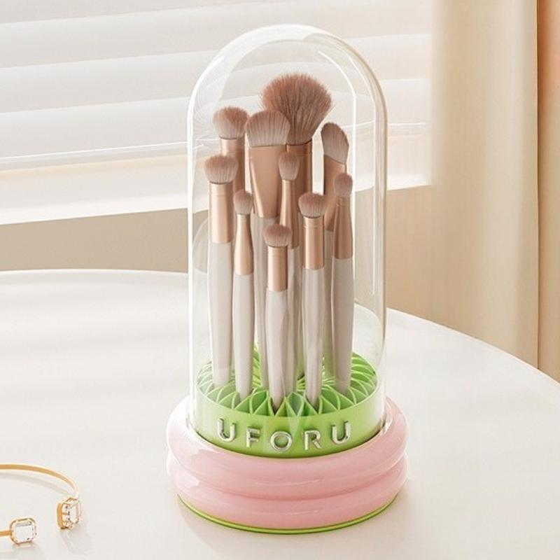 

Dopamine Boost Silicone Makeup Brush Storage Box Protector Holder Dryer in One Compact Portable Plastic Case for Beauty Tools розовый