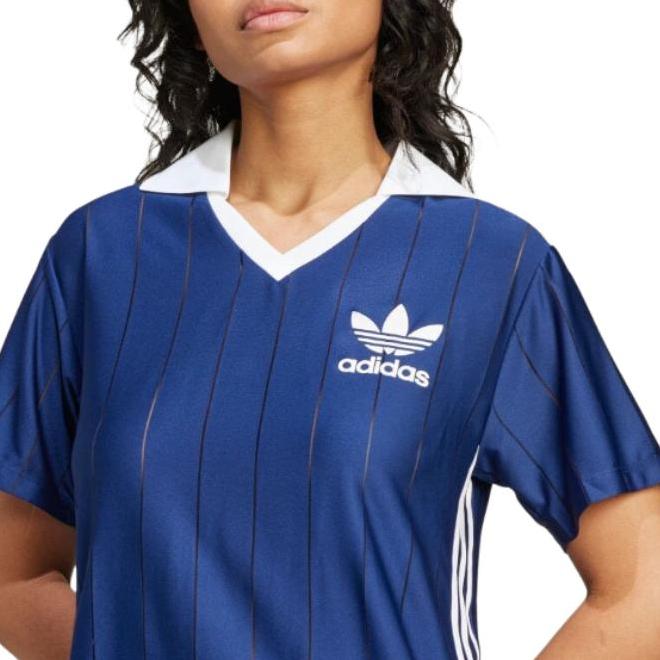 Adidas Originals Stripe Logo Comfort Soft Breathable Short Sleeve Dress Women Dress Navy IX5509