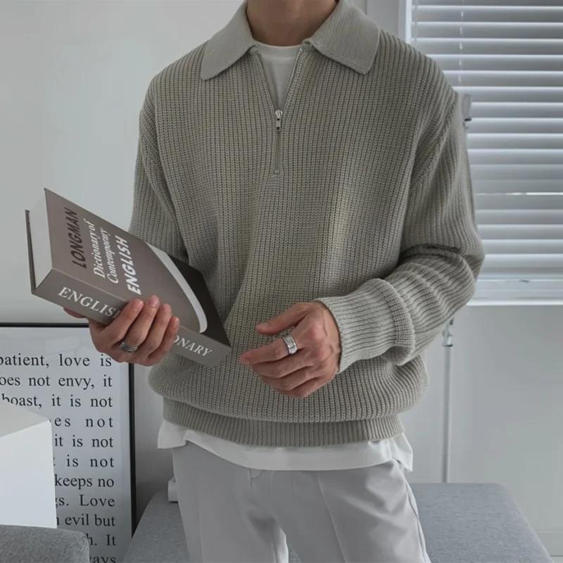 Men's Winter Loose Lapel Polo Sweater Jacket - Trendy Knitted Fashion
