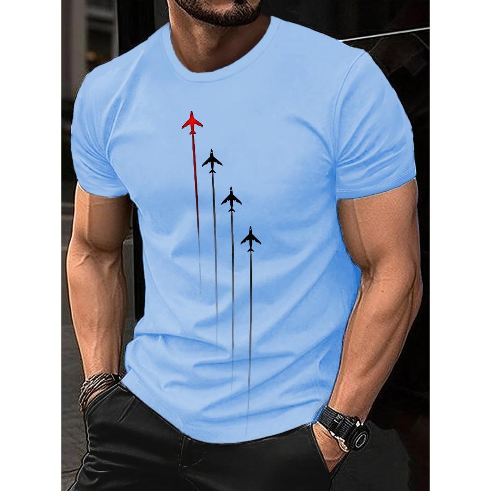 

Summer men s geometric airplane print fashionable casual loose sports round neck short sleeved T-shirt top 6XL