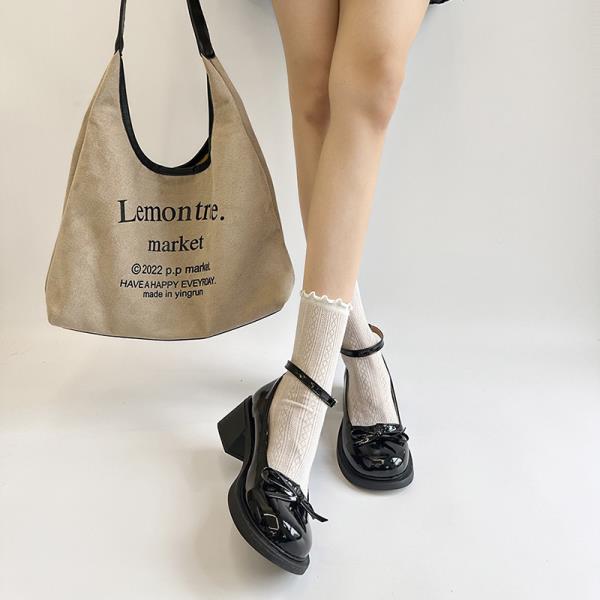 

Fashion Women Shoes 2025 Spring Pumps Mary Jane Black Heels Chunky Sandals Latest Lolita Block Bow Retro Leather New Butterfly-knot 35