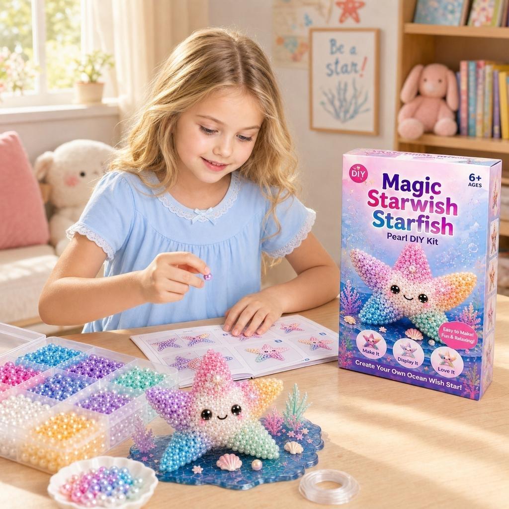 DIY Bead Art Kit Starfish Design Creative Craft Set with Assorted Beads Base Accessories and Instructions for Handmade Projects