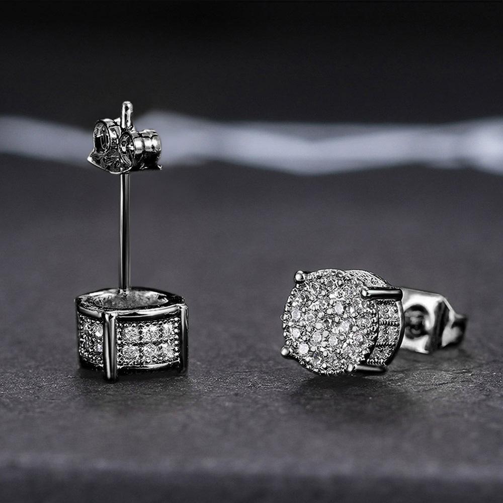 European and American popular hip-hop men's stud earrings full of diamonds, slightly inlaid zircon electroplated round earrings