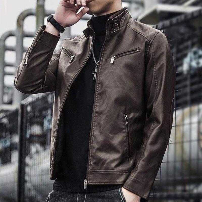 Męska skórzana marynarka garniturowa męska Slim Fit krótki płaszcz Moda męska skórzana kurtka Streetwear Casual Blazer Kurtki Męska odzież wierzchnia