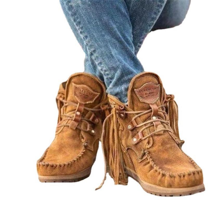 2025 Winter Thick Bottom Large Size 40-43 Tassel Lacing Women's Boots