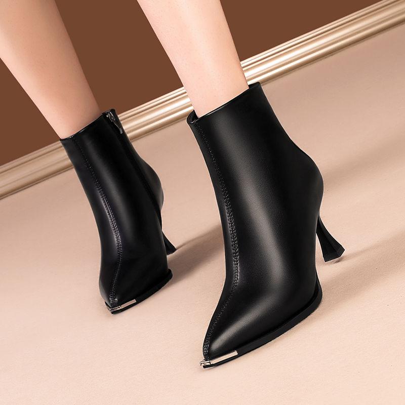 Fashion Heeled Leather Pointed Toe Woman Short Shoes Autumn Winter Waterproof Warm Ankle Boots for Women New Trend 2025 Hot Booties Sale
