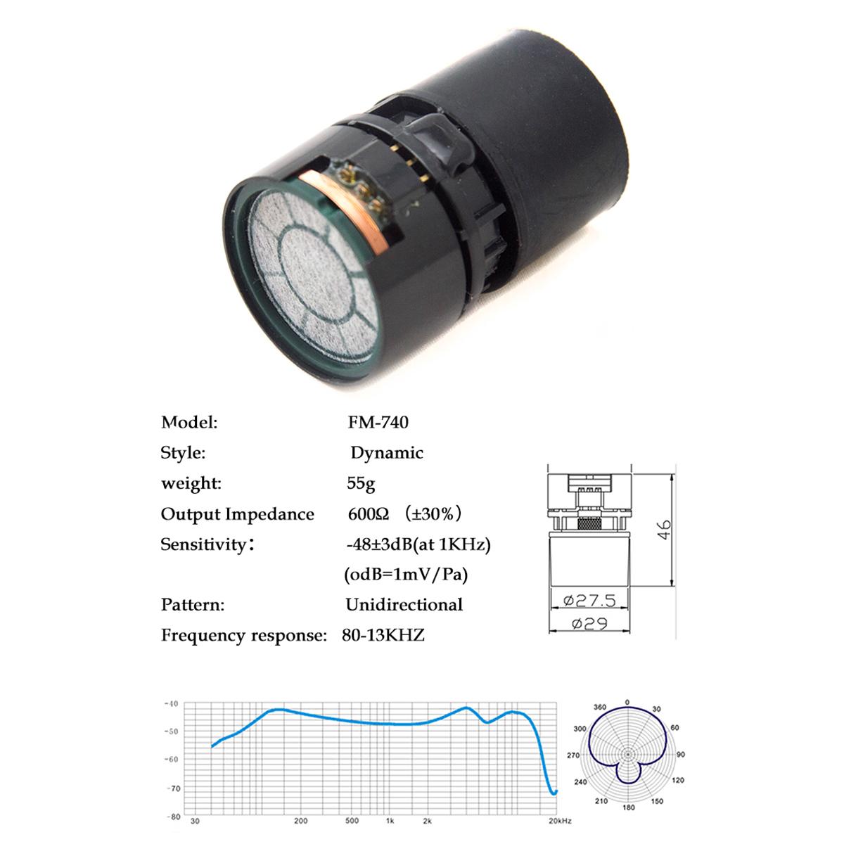 

Высокочувствительный микрофон Coolvox, капсульный картридж с сердечником, беспроводной микрофон, проводной микрофонный капсюль, суперкардиоидная динамическая прямая замена FM740