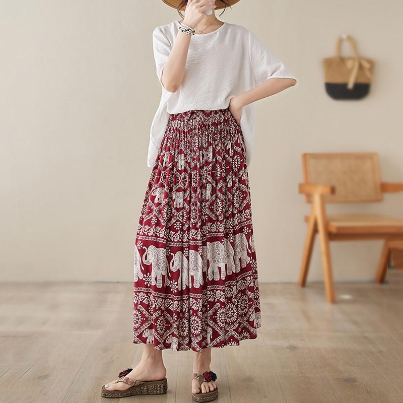 Cotton Satin Plus Size High Waist Vintage Summer Casual Loose Long Woman Skirt