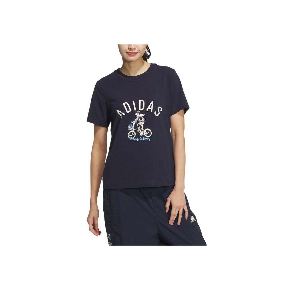 Adidas Short Sleeve Printed Sports Casual T-Shirt Women Tops Legend-Ink-Blue JM4960