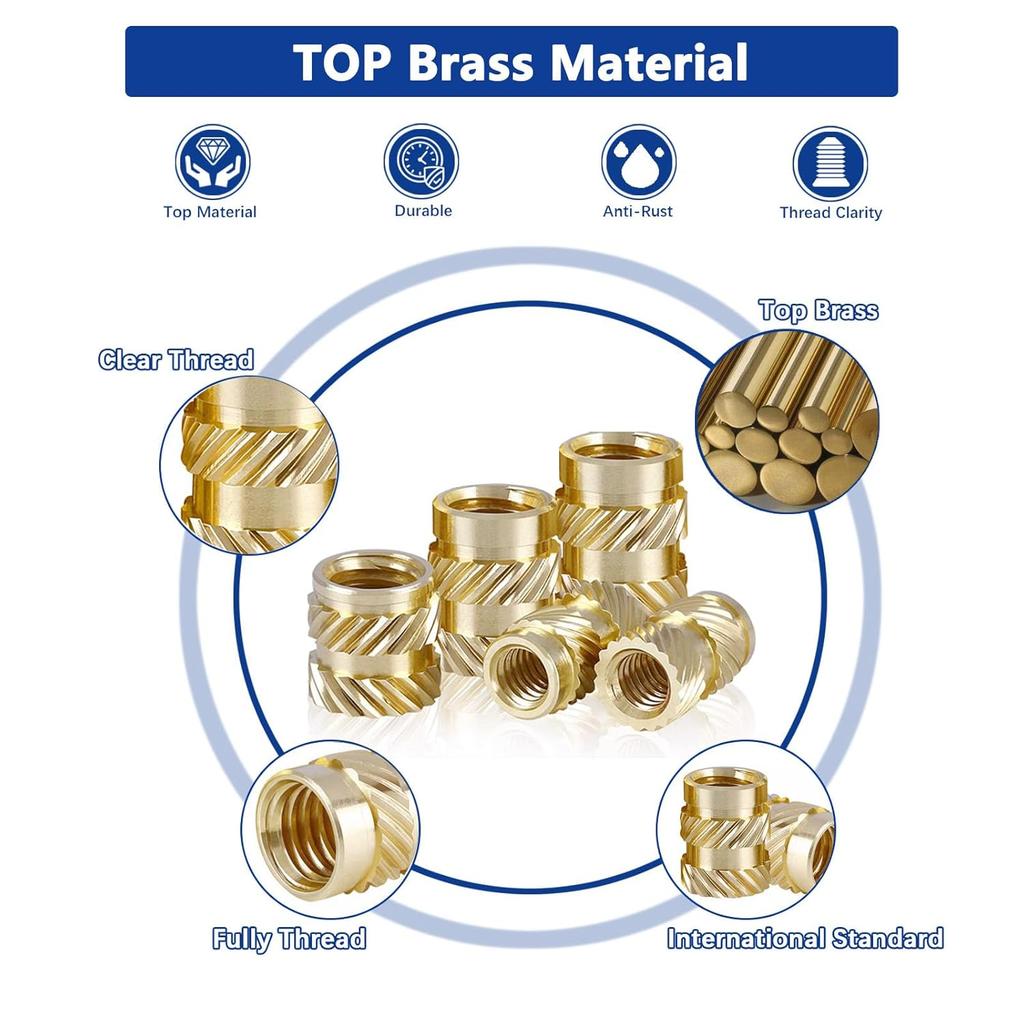 415Pcs M2 M3 M4 M5 M6 Threaded Inserts for Plastic Heat Set Insert Brass Insert Assortment Kit for 3D Printing Injection Molding Press Thread Nuts
