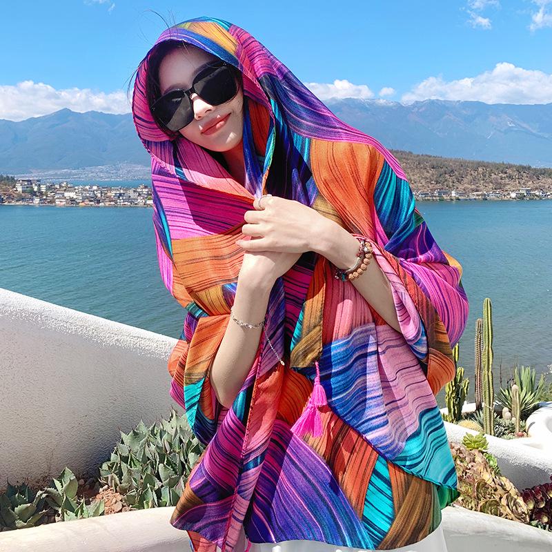 Ethnic Style Silk Scarf: Women's Sunscreen Shawl & Beach Towel