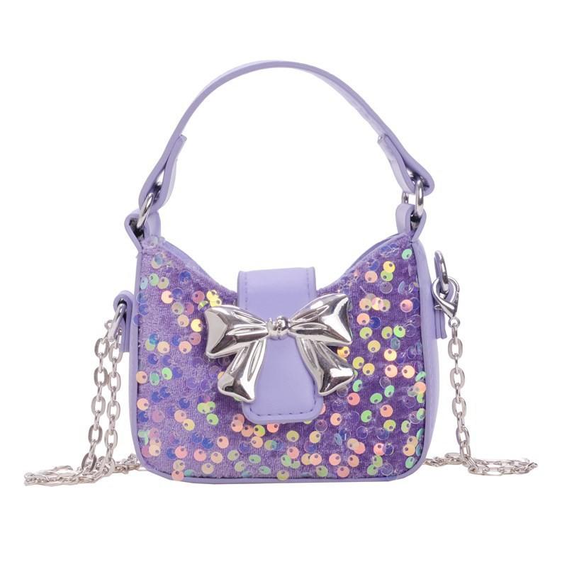 Bow Shoulder Glitter Bag Pu Material Chain Crossbody Bag For Girl Use Daily