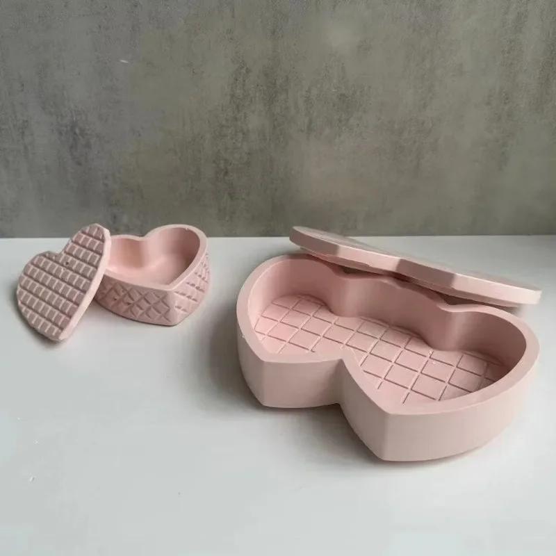 Herzförmige Schmuckaufbewahrungsschale Gipsformen Liebesgitter Aufbewahrungsbox Silikonform Valentinstag Küche Backen Schokoladenform