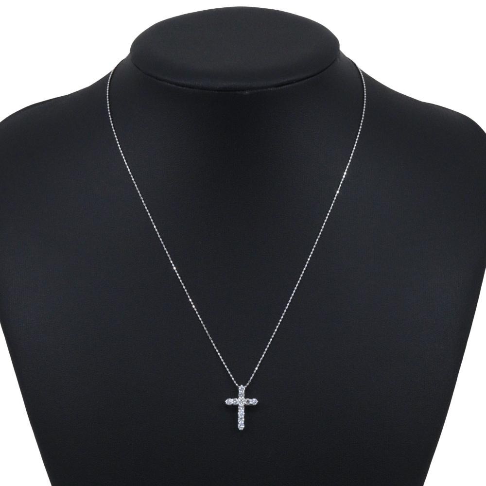 cross Necklace K18 white gold/diamond cross 2.2g Women Used