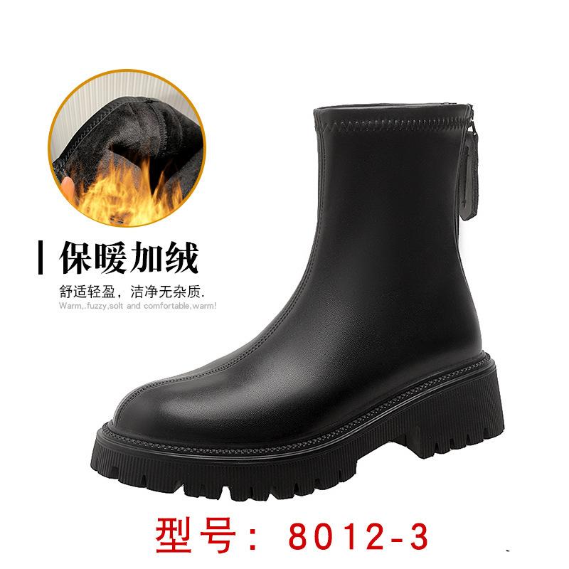 New platform Martin boots short boots women's British style heightening thin boots fleece boots rear zipper thick heel women's boots