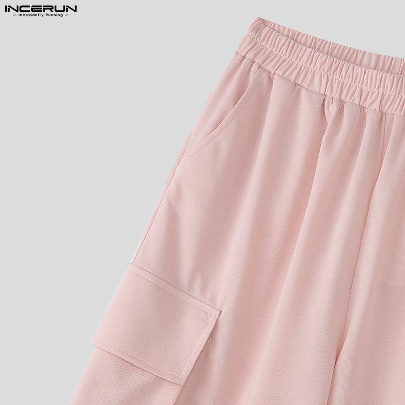 INCERUN Summer Men Elastic Waist Pockets Casual Loose Shorts Pants Capri