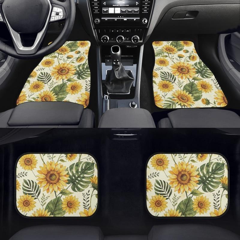 New Car Floor Mat Dustproof And Dirt-Resistant Four-Piece Floor Mat Sunflower