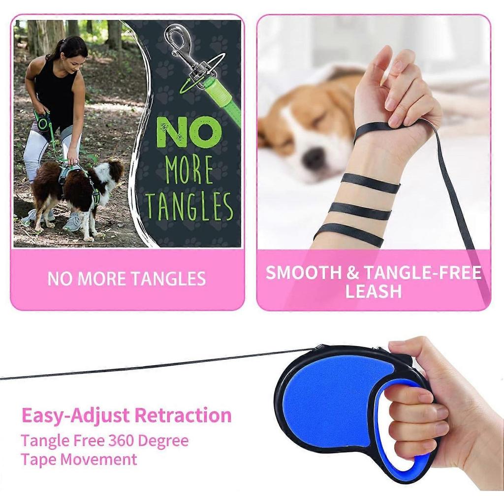 Leash, 5M Retractable, 360° Tangle-Free Smooth and Durable Nylon Strap with Non-Slip Handle, Suitable for Small and Medium Dogs (Royal Blue)