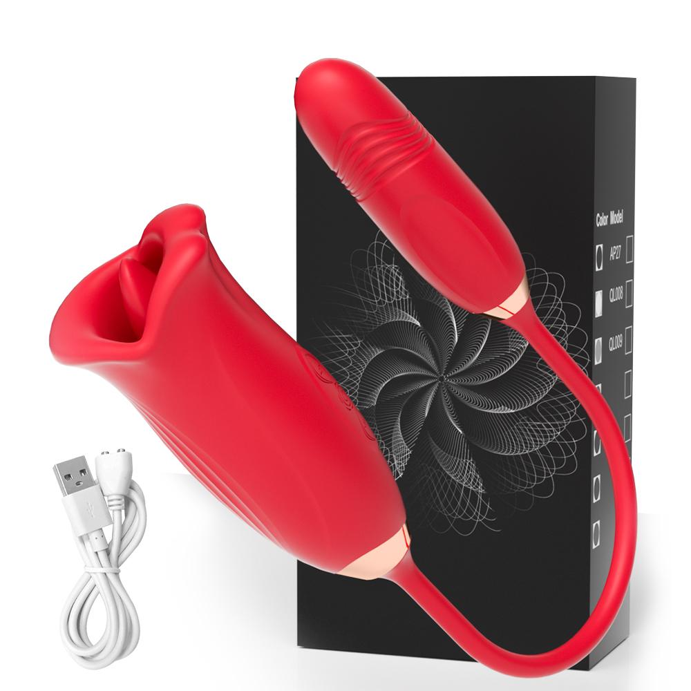 Sucking Vibrator for Women Biting Oral Mouth Thrusting Telescopic Dildo Tongue G-spot Nipple Clit Stimulation Female Sex Toys