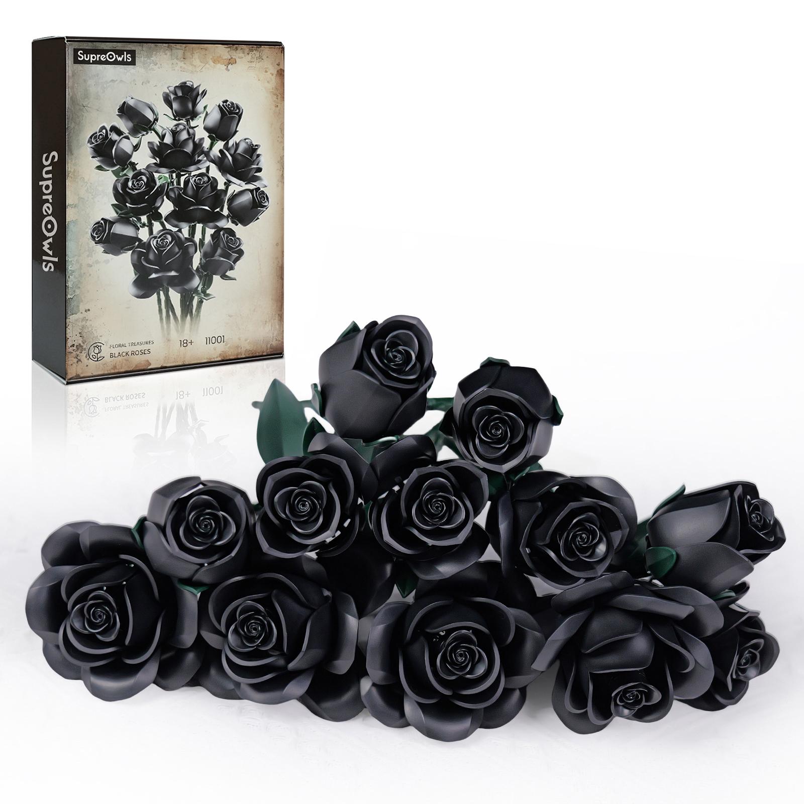 

Black Roses Block Flower Building Set Simulated Rose Artificial Floral Wedding Home Decoration Bouquet Brick Toy Gift for Adults