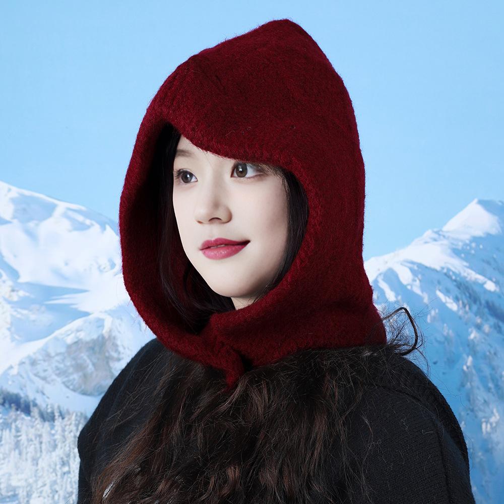 

Wool Knitted Balaclava Hat for Women with Big Head Circumference Showing Face In Small Winter Thickened Versatile Warm Wool Hat One Size