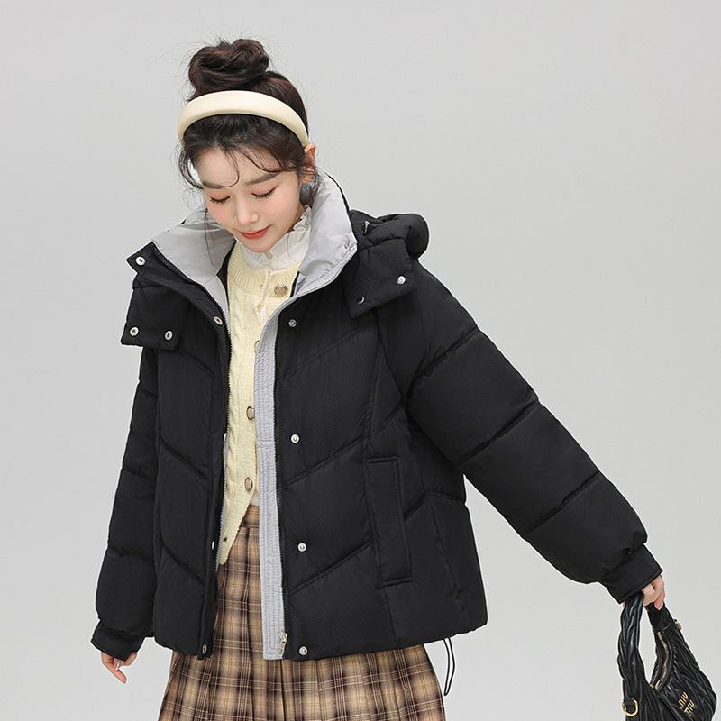 New Versatile Cotton Jacket for Women Short Thickened Bread Jacket for Winter Student Hooded Cotton Jacket