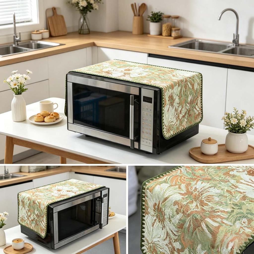 30x90cm Elegant Cotton Linen Microwave Dust Cover Dust Proof Decor Cloth