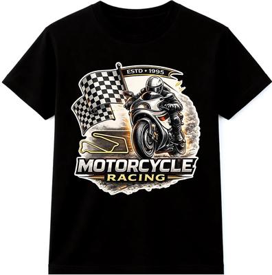Motorcycle Racing T Shirt Sportbike Rider Graphic Tee Checkered Flag Biker Shirt
