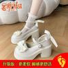 Mary Jane Small Leather Shoes Women's Thick Soles Increase In Height In Spring 2025 New Sweet Bow Light Mouth Single Shoes One-word Buckle