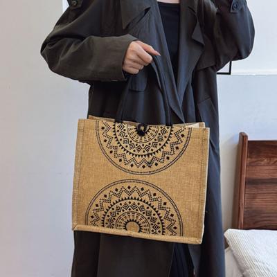 Women Handbag Ethnic Style Versatile Shoulder Bag Large Capacity Buckle Closure Shopping Travel Commuting Tote Bag