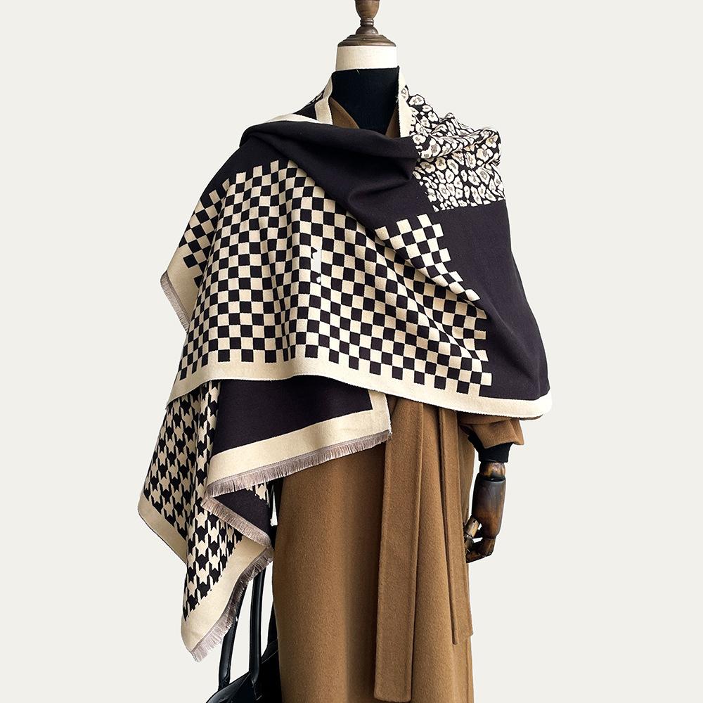 Jacquard landscape painting imitation cashmere scarf for women's office air-conditioned room thick and warm long trendy scarf