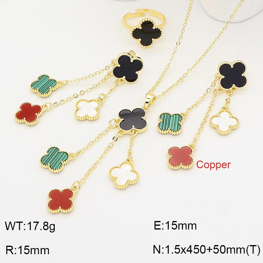 Four-Leaf Clover Jewelry Set: Necklace, Ring, Earrings with Tassel Clavicle Chain - Light Luxury and Versatile Design.