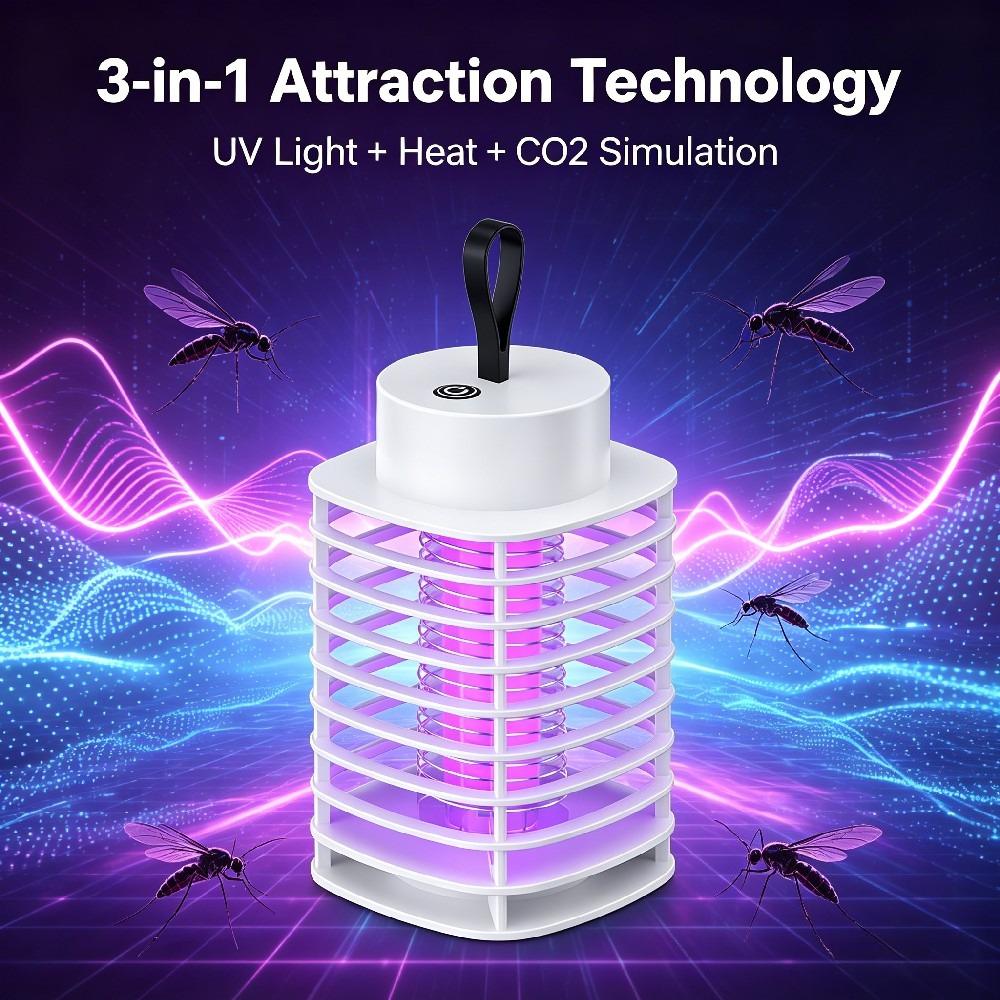 USB Rechargeable Silent Mosquito Killer Lamp, Portable Electronic Insect Trap for Indoor Bedroom Outdoor Camping Pest Control Light