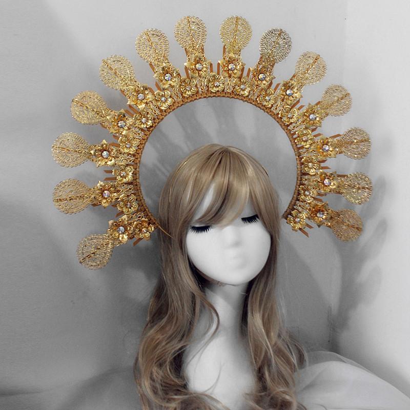 

Gothic Lolita Girls KC Halo Crown Headpiece Virgin Sun Goddess Cosplay Baroque Crown Headband Women Headdress Hair Accessories