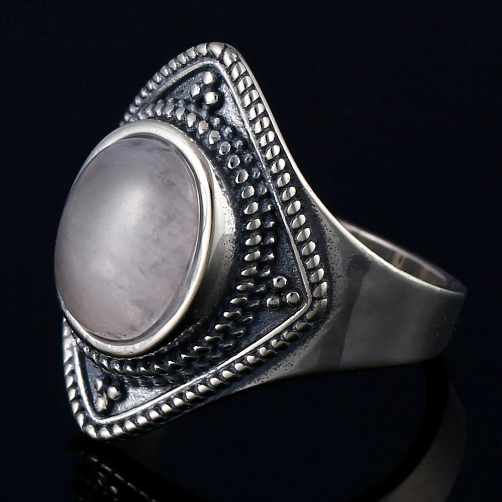 Romantic Vintage Fashion Ring With Oval Natural Pink Rose Quartz Wedding Party  Engagement Anniversary Valentine's Day Gift