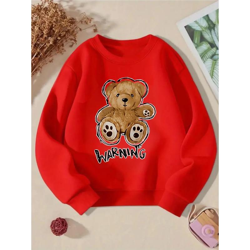 Kids Crewneck Sweatshirt, Cute Teddy Bear Graphic Print,Spring Autumn Casual Sport Tops for Kids